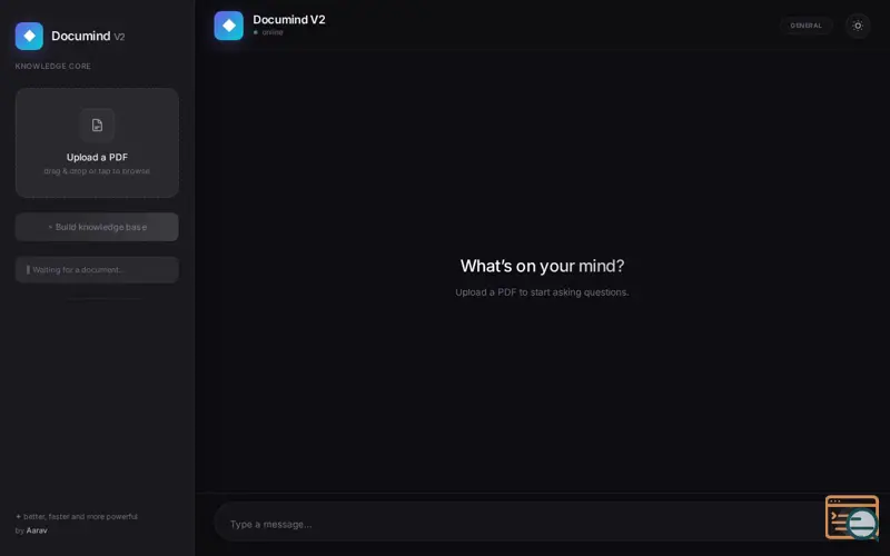 Screenshot of Documind V2 · A Quiet Chat