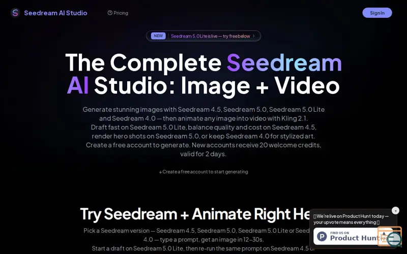 Screenshot of Seedream Image & Video