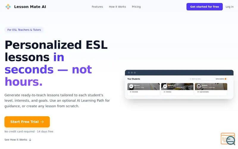 Screenshot of Lesson Mate AI, a launch using Mailify
