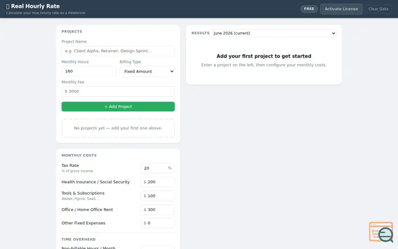 Screenshot of Real Hourly Rate
