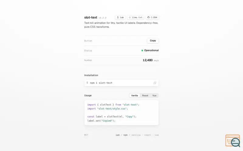 Screenshot of Slot-text