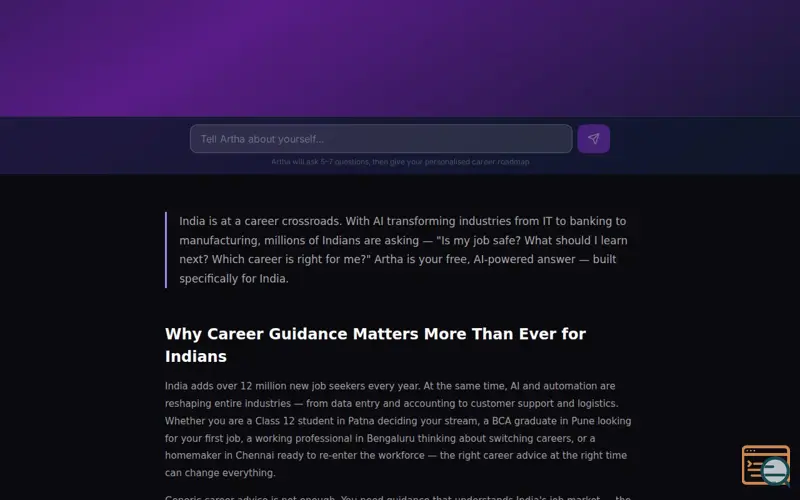 Screenshot of Artha Skill career advisor 