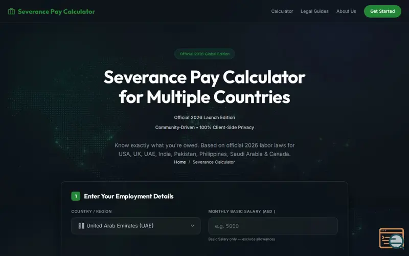 Screenshot of Severance & Redundancy Pay Calculator 