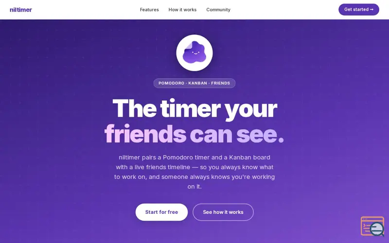 Screenshot of niltimer — Kanban· Pomodoro · Social