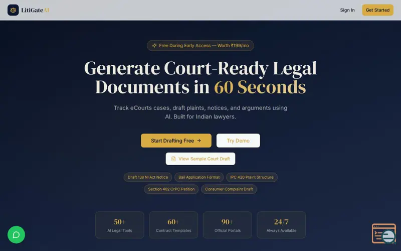 Screenshot of Litigate AI