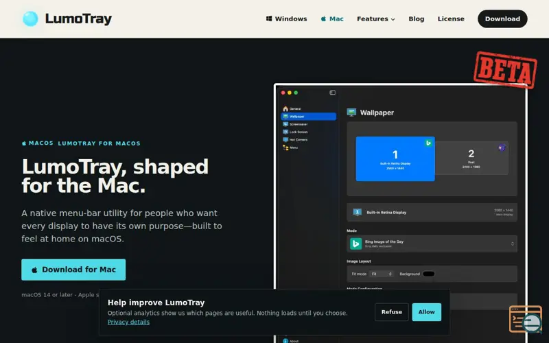 Screenshot of LumoTray for macOS