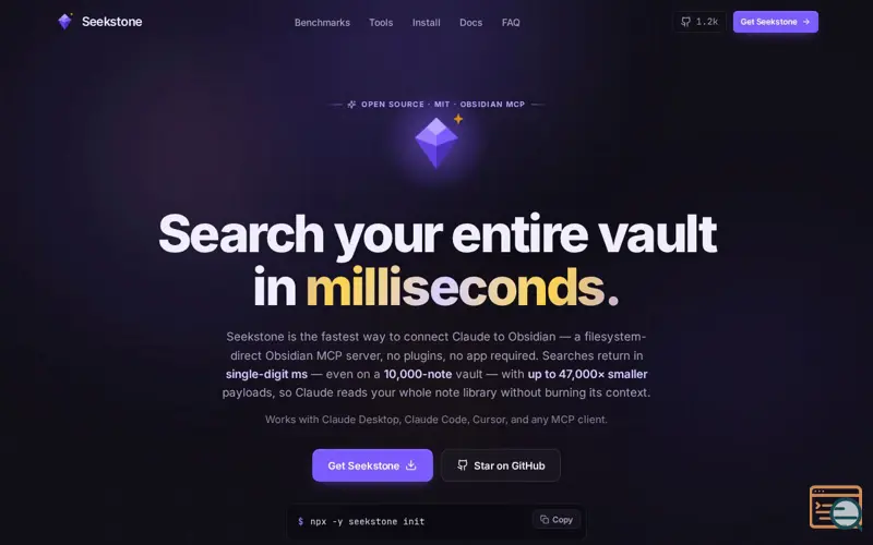 Screenshot of Seekstone — the fastest Obsidian MCP server for Claude