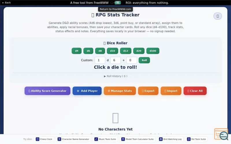 Screenshot of RPG Stats Calculator