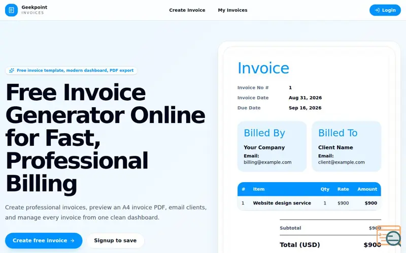 Screenshot of Free Invoice generator