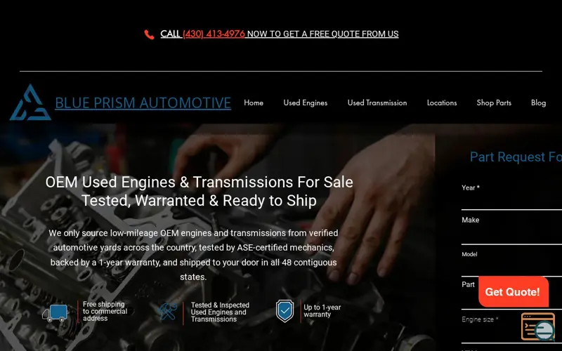 Screenshot of BluePrism Automotive, a launch using PageBooster