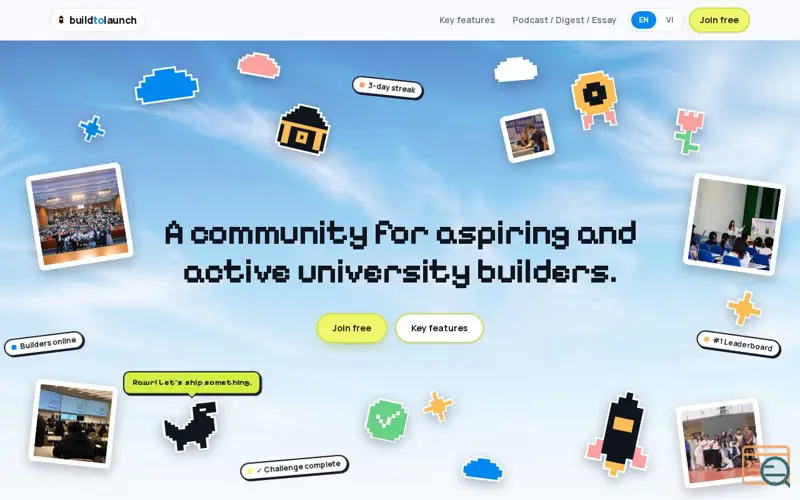 Screenshot of buildtolaunch — curated community for builders