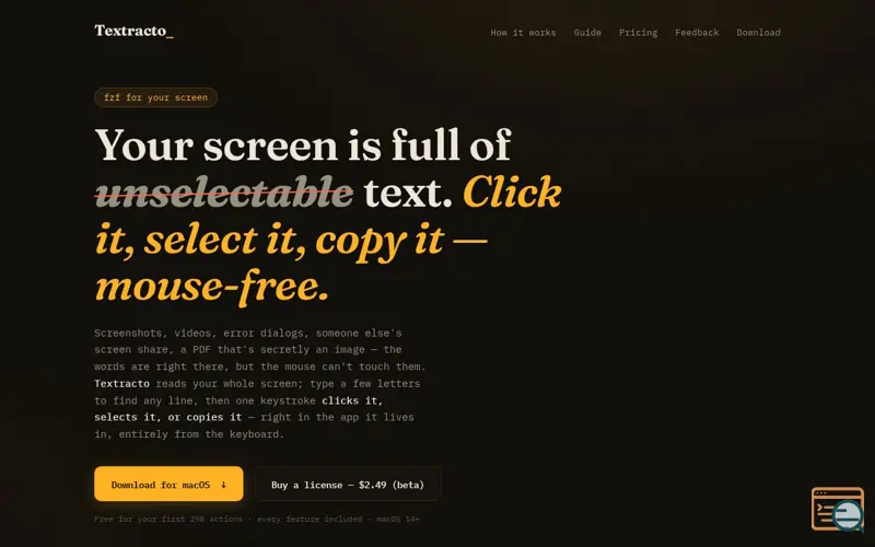 Screenshot of Textracto — copy any text on your screen