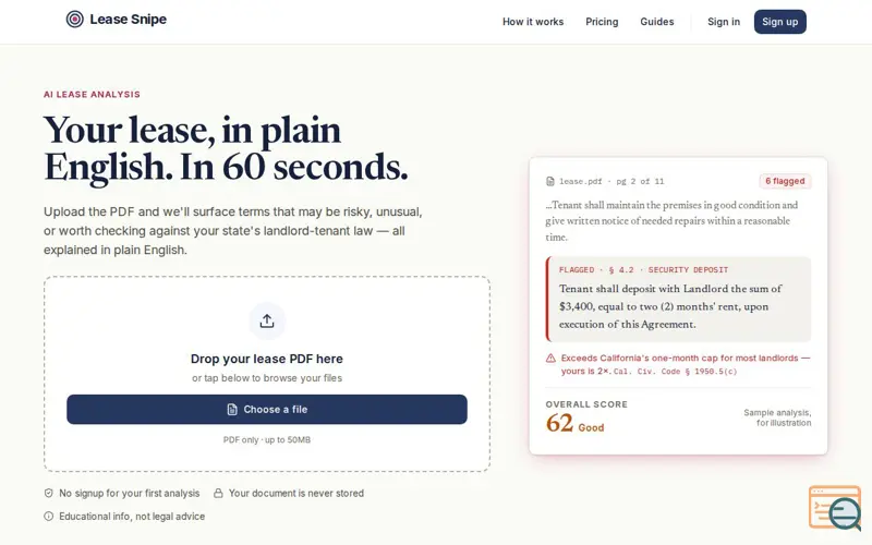 Screenshot of Lease Snipe