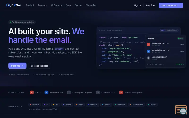 Screenshot of js2mail