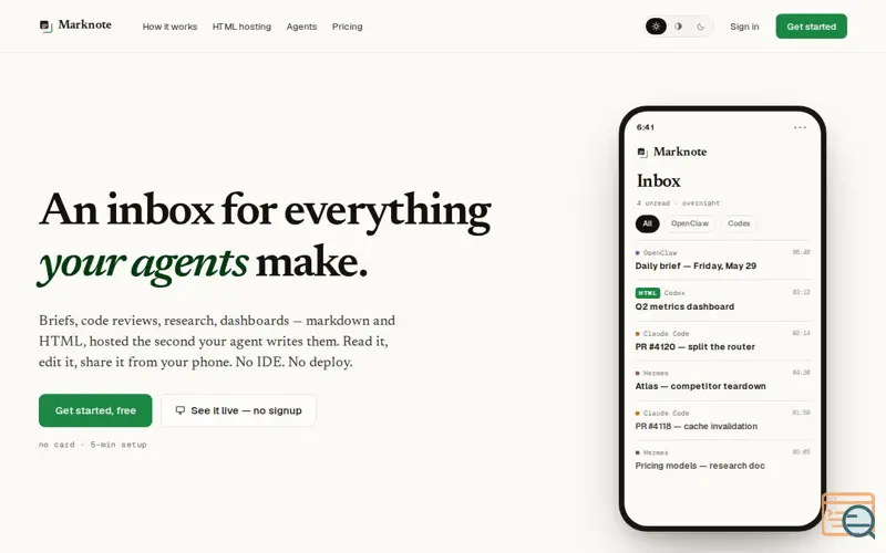 Screenshot of Marknote — inbox for your AI agents