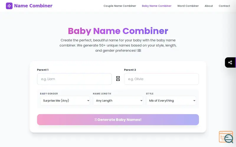 Screenshot of Baby Name Combiner