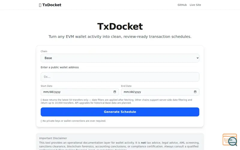 Screenshot of TxDocket