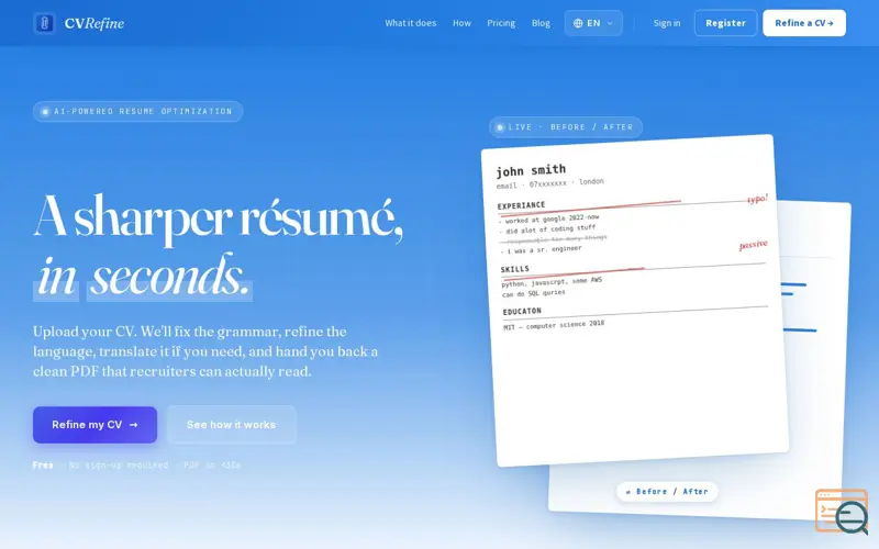 Screenshot of CVRefine, a launch using IPGeolocation