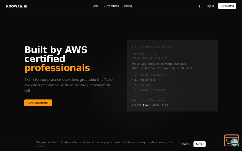 Screenshot of Knowza: AWS Certification Practice Exams