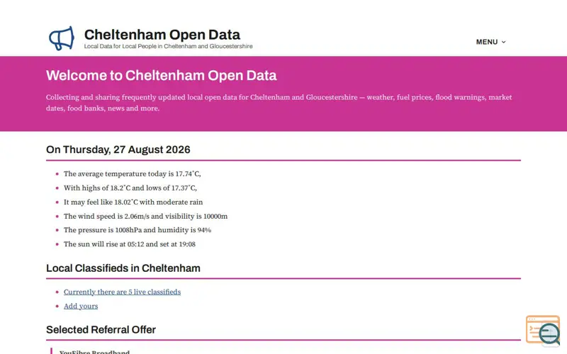 Screenshot of Welcome to Cheltenham Open Data - Cheltenham Open Data, a launch using Keybase
