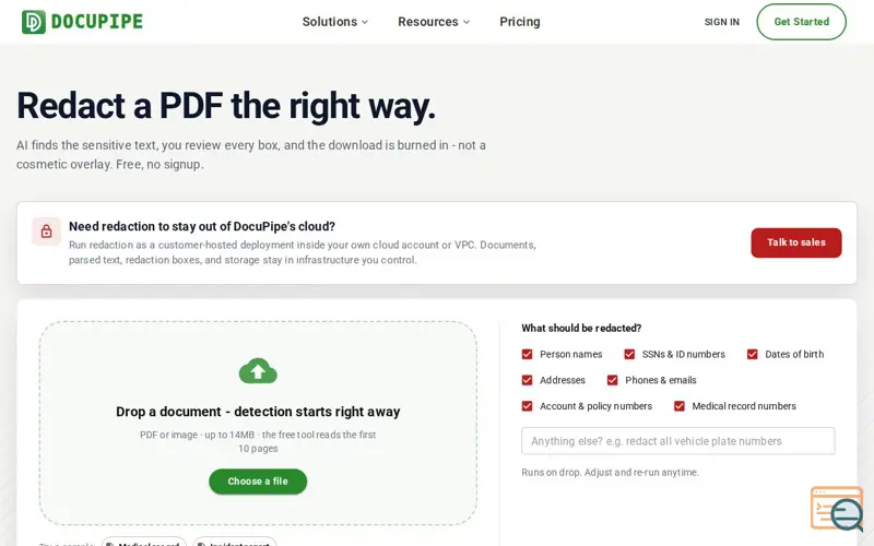 Screenshot of Free PDF Document Redaction