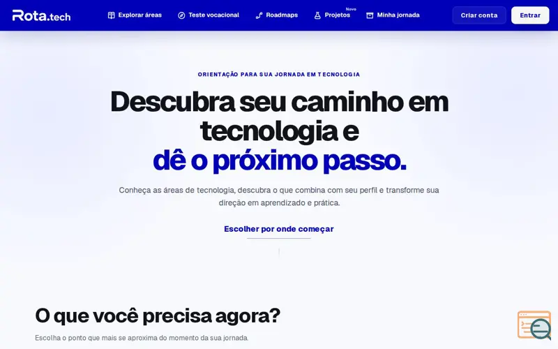 Screenshot of Rota.tech | O seu GPS para a carreira em tecnologia