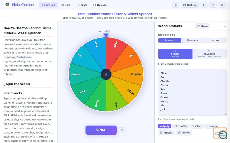 Screenshot of PickerToolbox