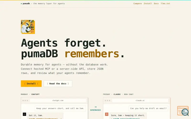 Screenshot of pumaDB