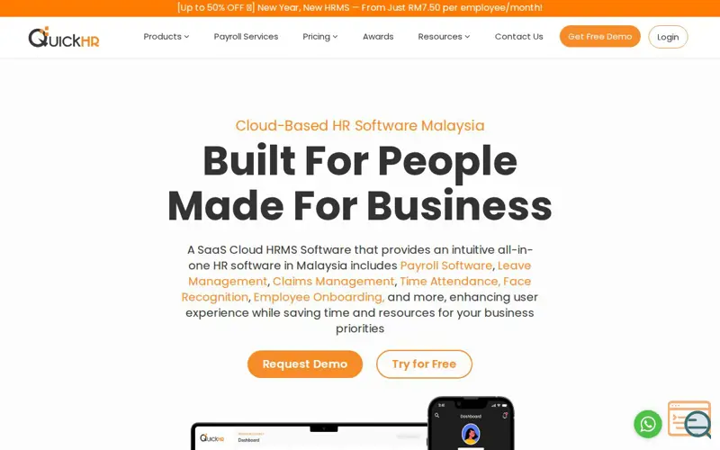 Screenshot of QuickHR, a launch using GetButton