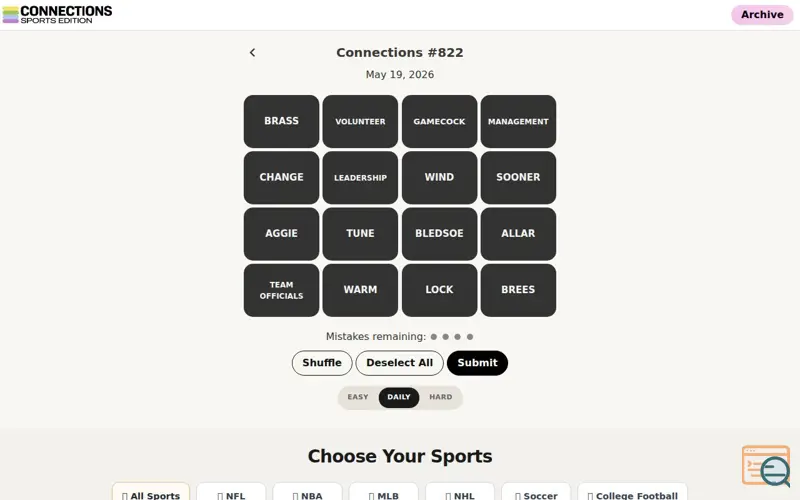 Screenshot of Connections Sports
