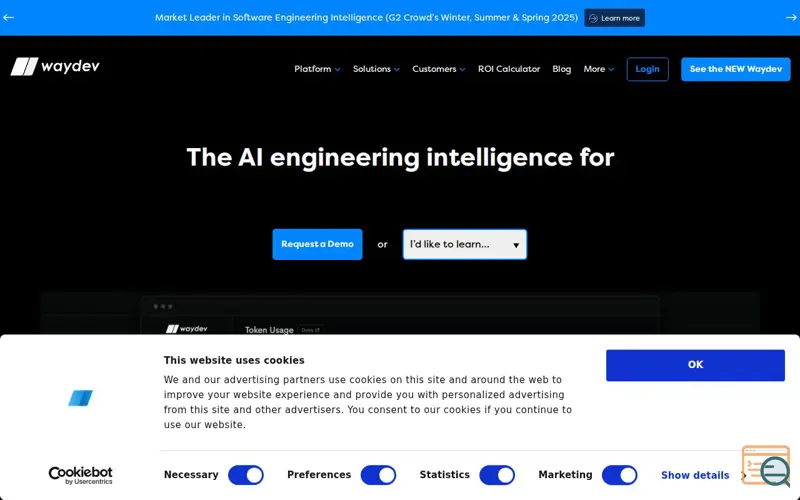 Screenshot of The New Waydev, a launch using Algolia