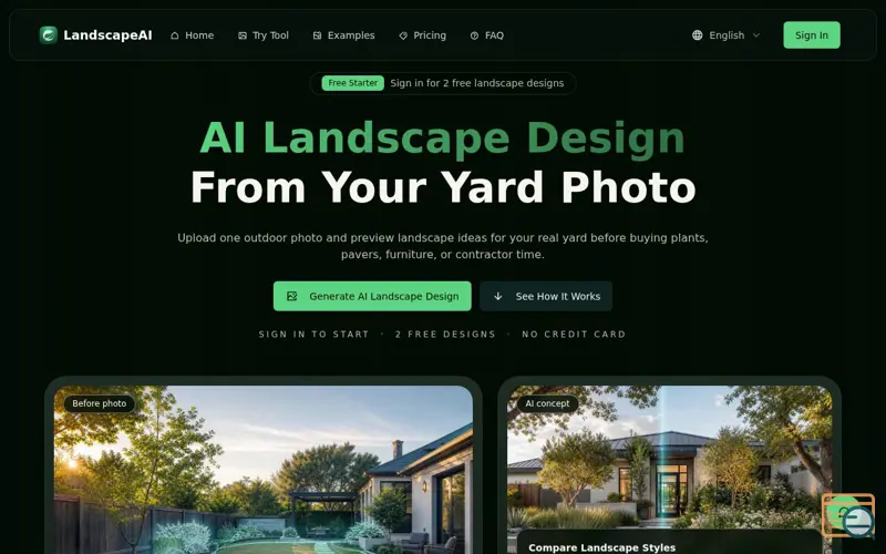 Screenshot of AI Landscape Design From Photo | Free Yard Design Tool