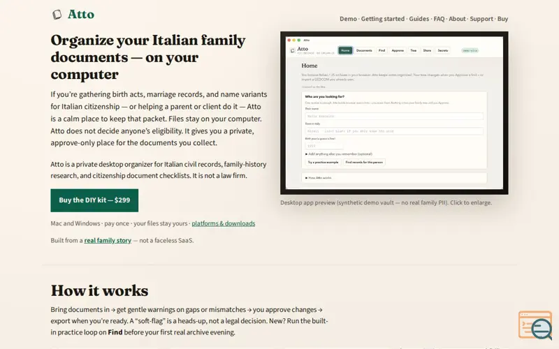 Screenshot of Atto — Organize Italian family documents on your computer