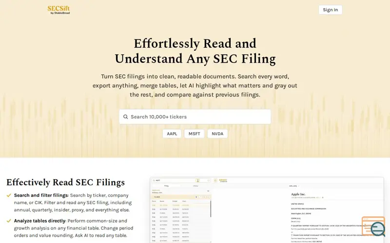 Screenshot of SECSift