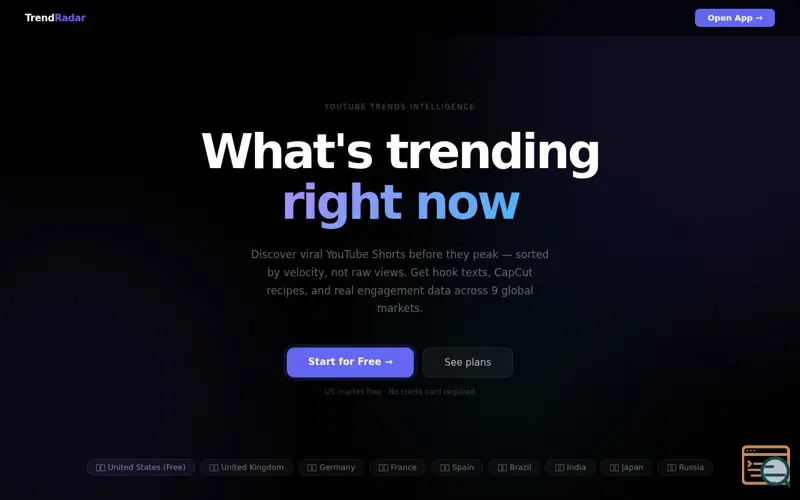 Screenshot of TrendRadar — YouTube Trend Tracker