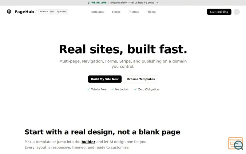 Screenshot of PageHub - Free Visual Website Builder