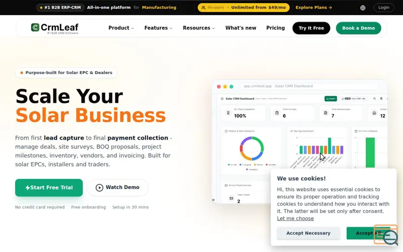 Screenshot of Solar CRM (SolarCrm), a launch using Storylane