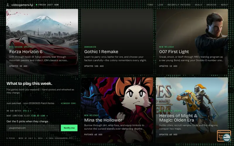 Screenshot of videogamers.fyi