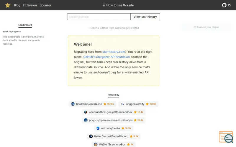 Screenshot of Star History Revived
