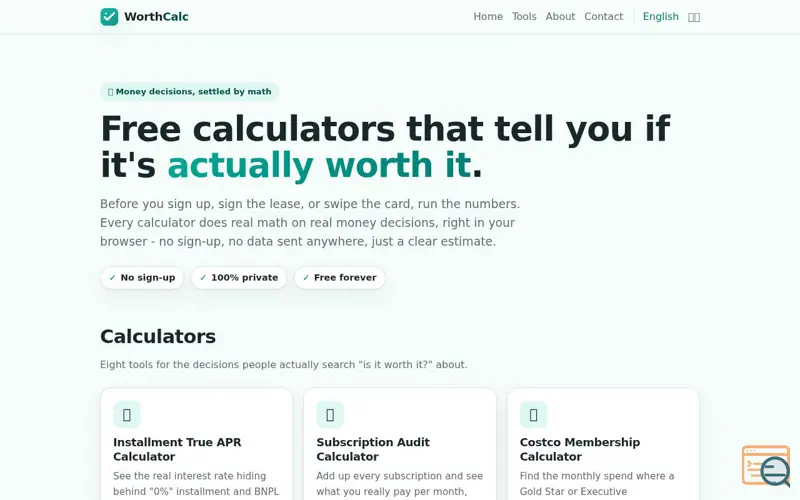 Screenshot of WorthCalc