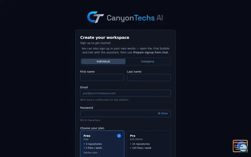 Screenshot of AMP by CanyonTechs AI