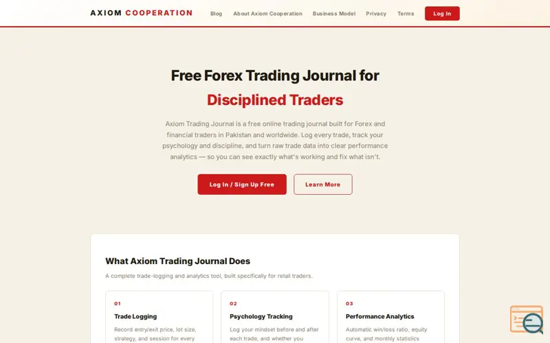 Screenshot of Axiom Trading Journel