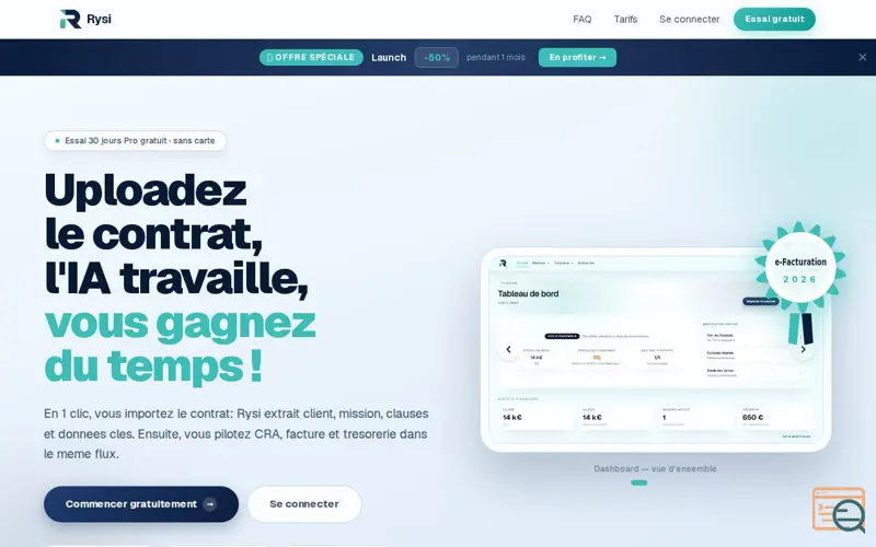 Screenshot of Rysi — L’OS administratif du freelance