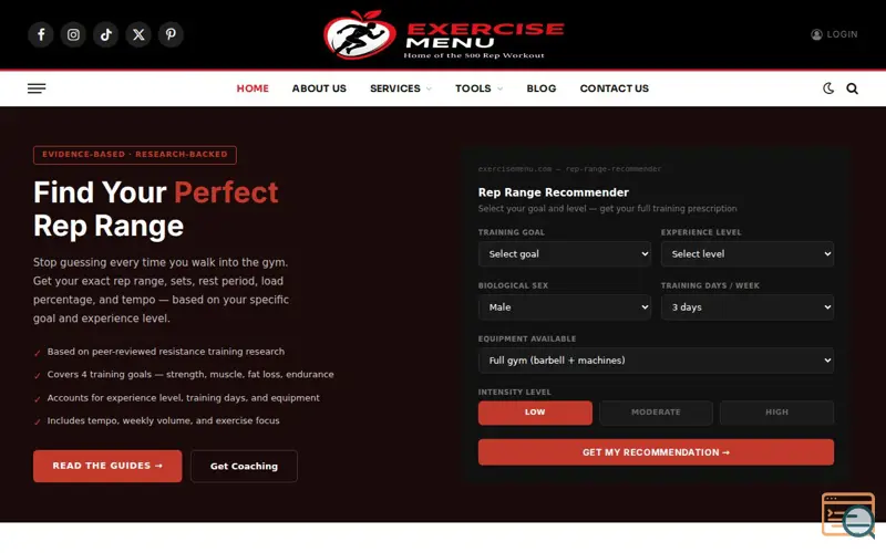 Screenshot of Exercisemenu