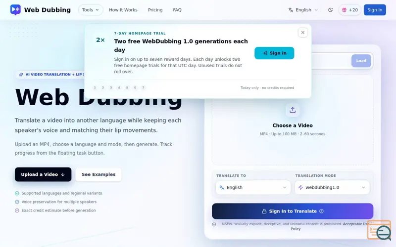 Screenshot of Web Dubbing