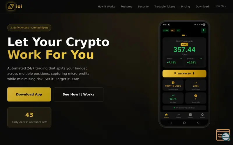 Screenshot of IOI Automated Crypto Trading Bot, a launch using Tuta Mail