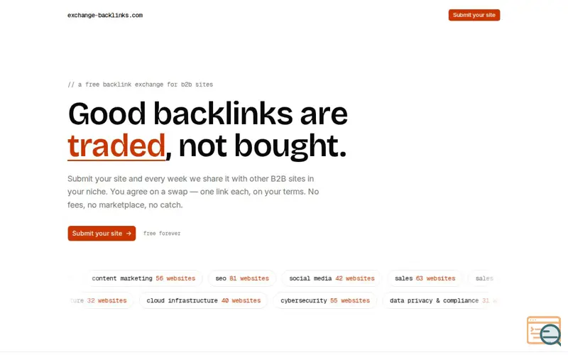 Screenshot of Exchange Backlinks