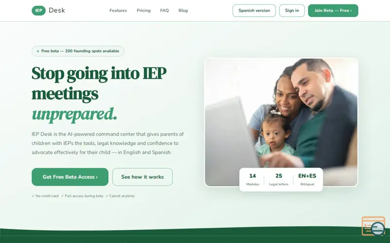 Screenshot of IEP Desk