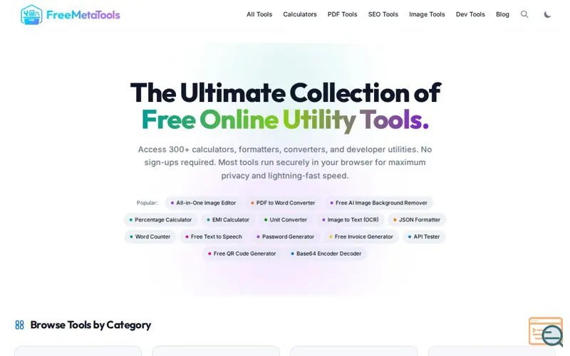 Screenshot of FreeMetaTools: Free Online Utility Tools