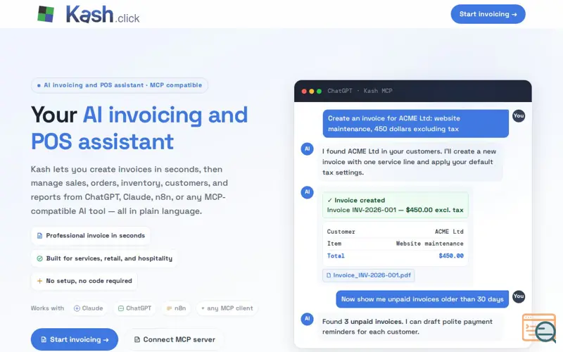 Screenshot of kash.click assistant